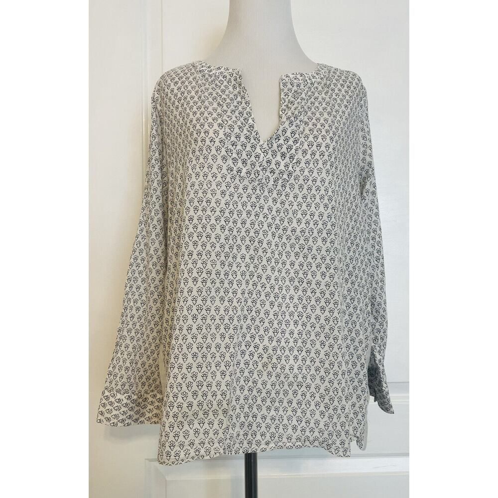 J. Crew White V-Neck Lightweight Cotton Tunic Blouse 3/4 Sleeve Top Petite 10P
